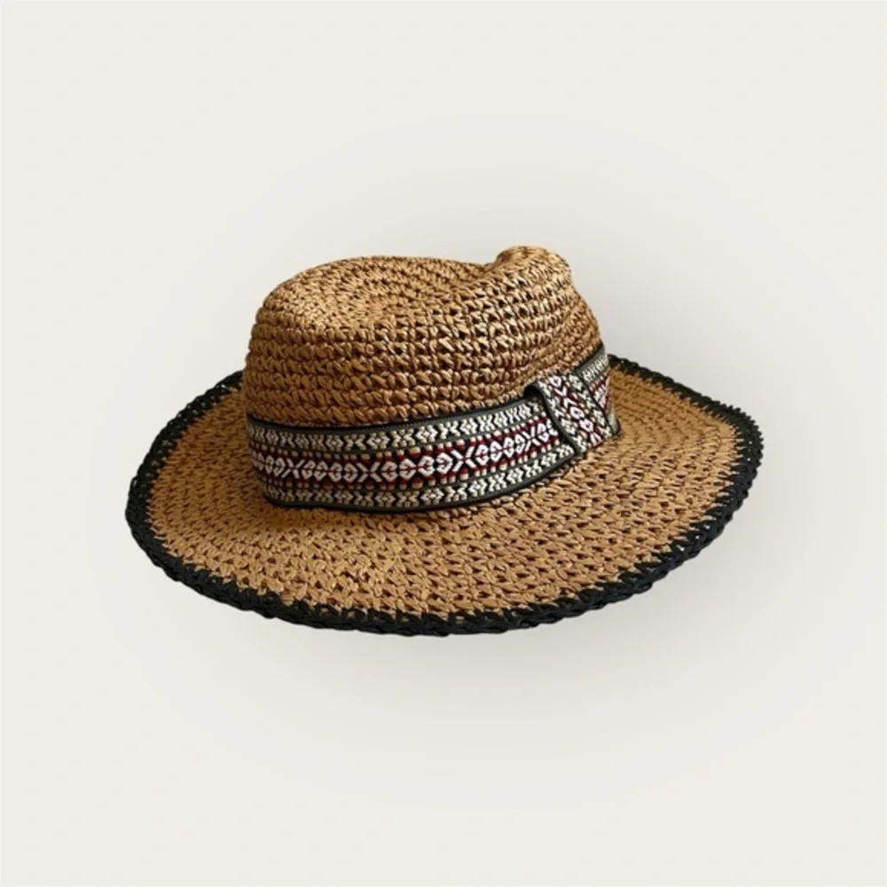 Echo Woven Straw Hat with Embroidered Band – Boho Western Style - Picture 1 of 3